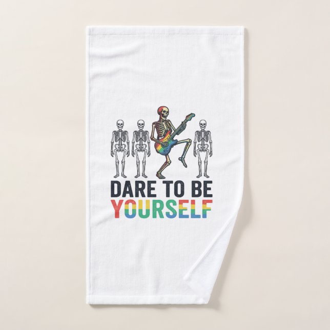 Rainbow Skeleton Dare to Be Yourself Vector Design Hand Towel (Hand Towel)