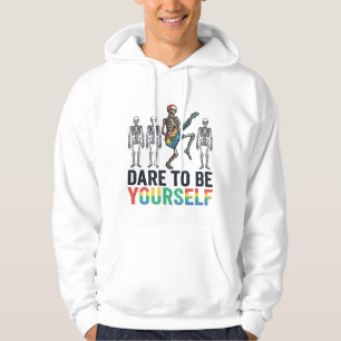 Rainbow Skeleton Dare to Be Yourself Vector Design Hoodie