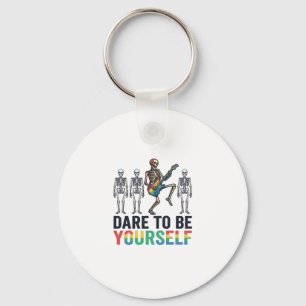 Rainbow Skeleton Dare to Be Yourself Vector Design Keychain