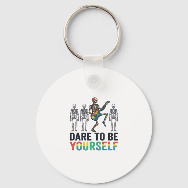 Rainbow Skeleton Dare to Be Yourself Vector Design Keychain (Front)