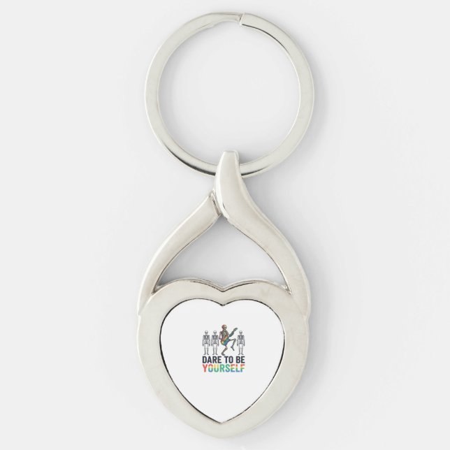 Rainbow Skeleton Dare to Be Yourself Vector Design Keychain (Front)