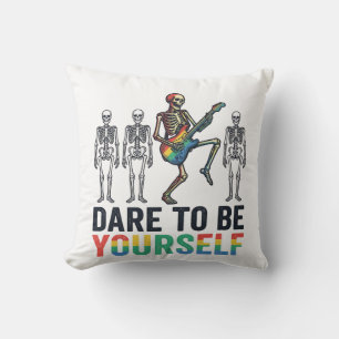 Rainbow Skeleton Dare to Be Yourself Vector Design Throw Pillow