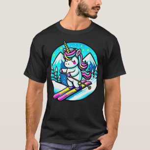Rainbow Skiing Unicorn Kawaii Ski Cute Pastel T-Shirt