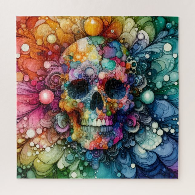 Rainbow Skull Alcohol Ink Jigsaw Puzzle (Vertical)