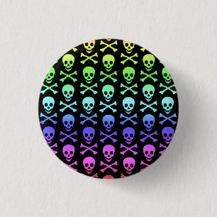 Rainbow Skull and Crossbones 1 Inch Round Button