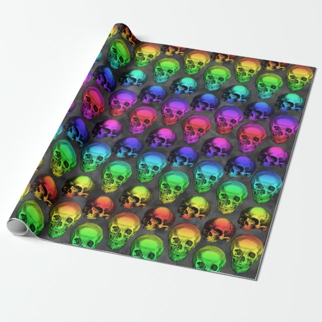 RAINBOW SKULL WRAPPING PAPER (Unrolled)