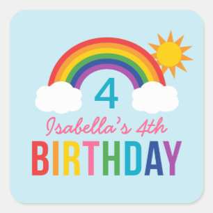 Rainbow Sky   Light Blue Birthday Party Square Sticker