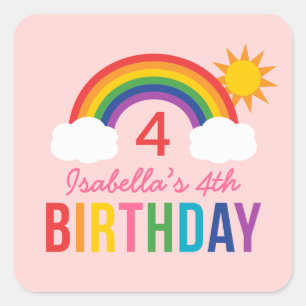 Rainbow Sky Light Pink Girls Birthday Party Square Sticker