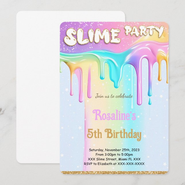 Rainbow Slime Birthday Party Invitation (Front/Back)