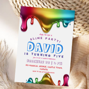 Rainbow Slime Party Invitation Slime 5th Birthday 
