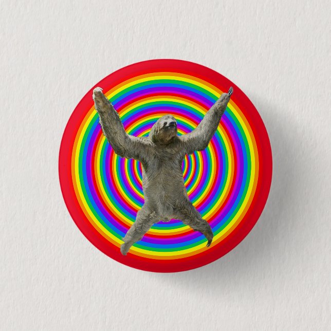 Rainbow Sloth 1 Inch Round Button (Front)