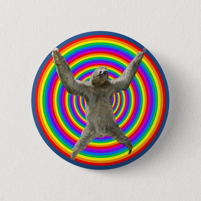 Rainbow Sloth 2 Inch Round Button (Front)
