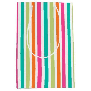 Rainbow small vertical stripes colourful retro medium gift bag