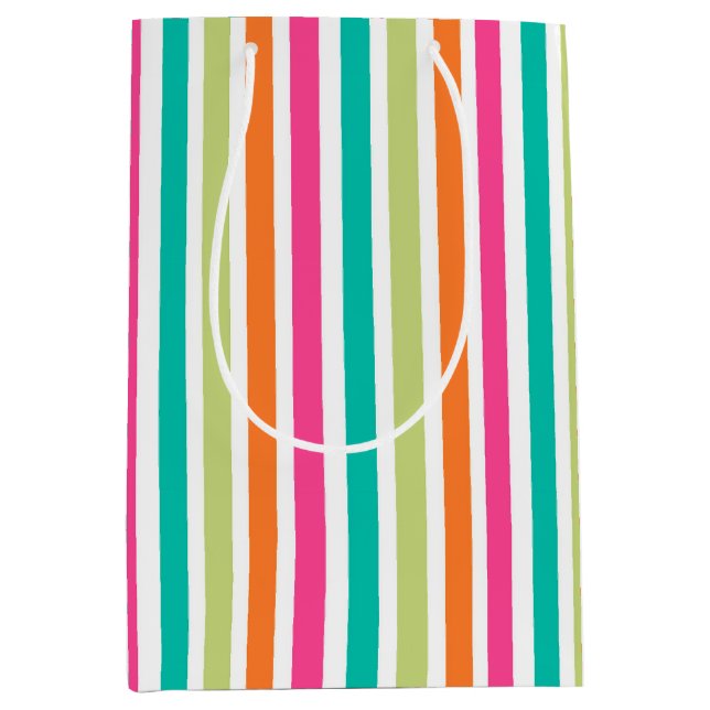 Rainbow small vertical stripes colourful retro medium gift bag (Front)