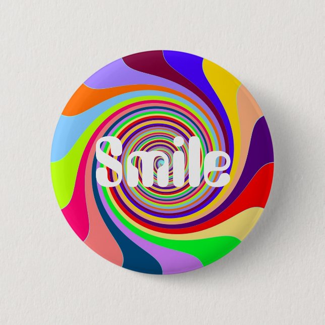 Rainbow "Smile" psychedelic pop candy swirl 2 Inch Round Button (Front)