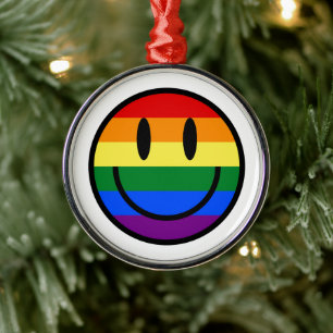 Rainbow Smiley Face Metal Ornament