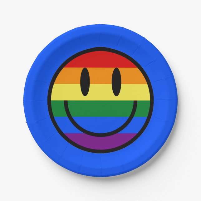 Rainbow Smiley Face Paper Plate (Front)