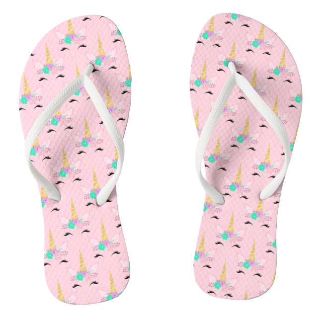 RAINBOW SMILING UNICORN ABSTRACT  FLIP FLOPS (Footbed)