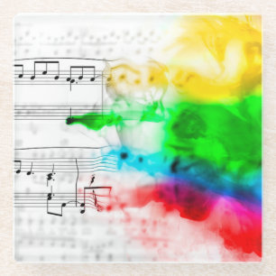 Rainbow Smoke on Music Sheet Glass Coaster
