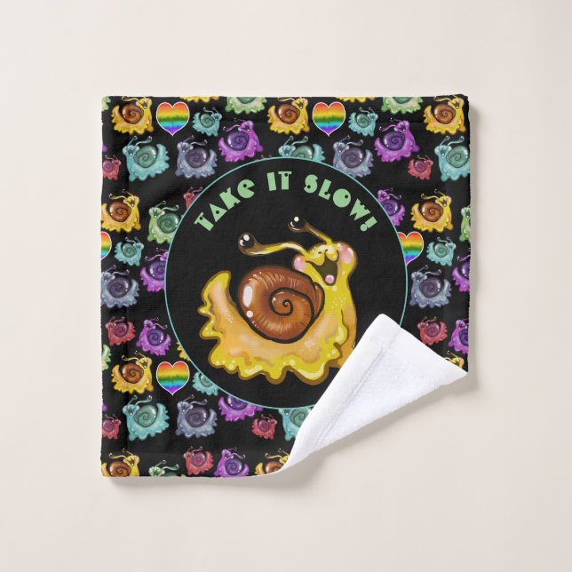 Rainbow Snails "take it slow!" Bath Towel Set (Wash Cloth)
