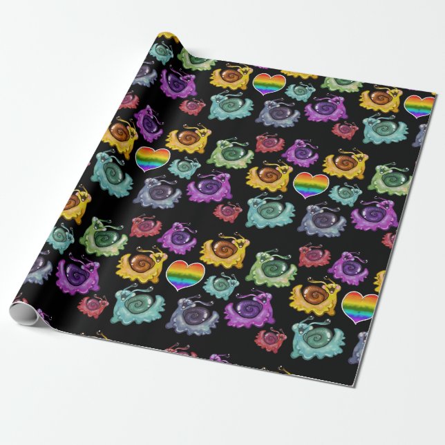 Rainbow Snails Wrapping Paper (Unrolled)
