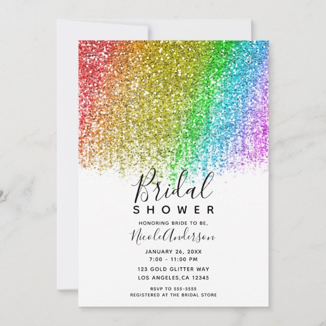 Rainbow Snowcone Glitter Sparkly Bridal Shower  Invitation (Front)