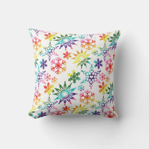 Rainbow Snowflakes Patterns Throw Pillow