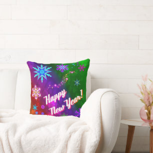 Rainbow Snowflakes Throw Pillow