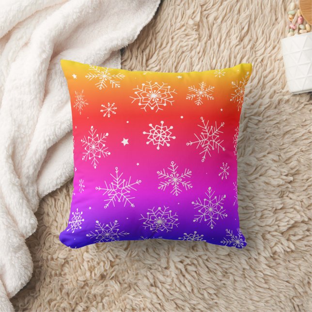 Rainbow Snowflakes Throw Pillow (Blanket)