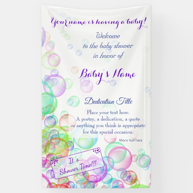 Rainbow Soap Bubbles Baby Shower Banner (Vertical)