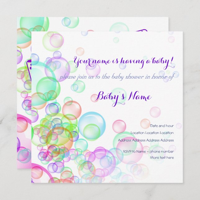 Rainbow Soap Bubbles Baby Shower Invitation (Front/Back)