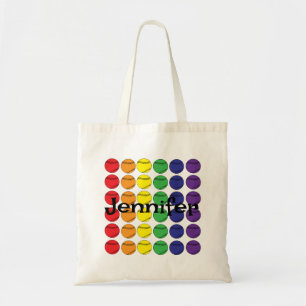 Rainbow Softball with Name Tote Bag