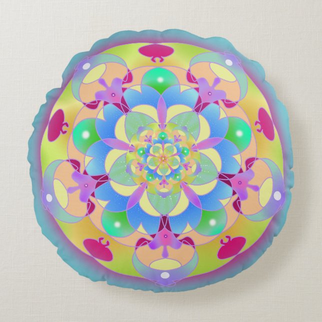 Rainbow Song Mandala Round Pillow (Front)