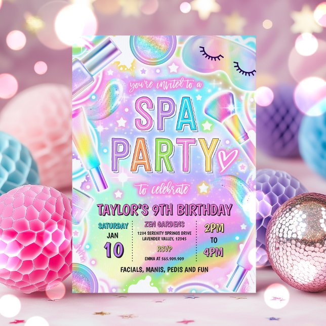 Rainbow Spa Party Glow Makeup Pamper Birthday Invitation (Creator Uploaded)