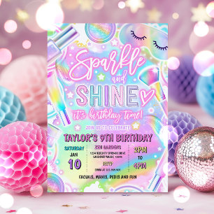 Rainbow Spa Party Glow Makeup Pamper Birthday Invitation