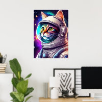 Rainbow Space Cat Poster - Astronaut Art Print