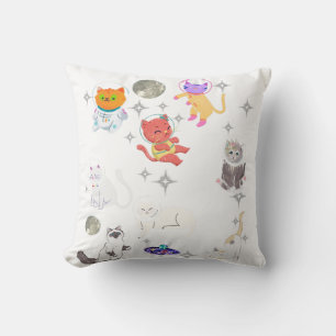 Rainbow Space Cats Galaxy Dreams Cute Kawaii Throw Pillow