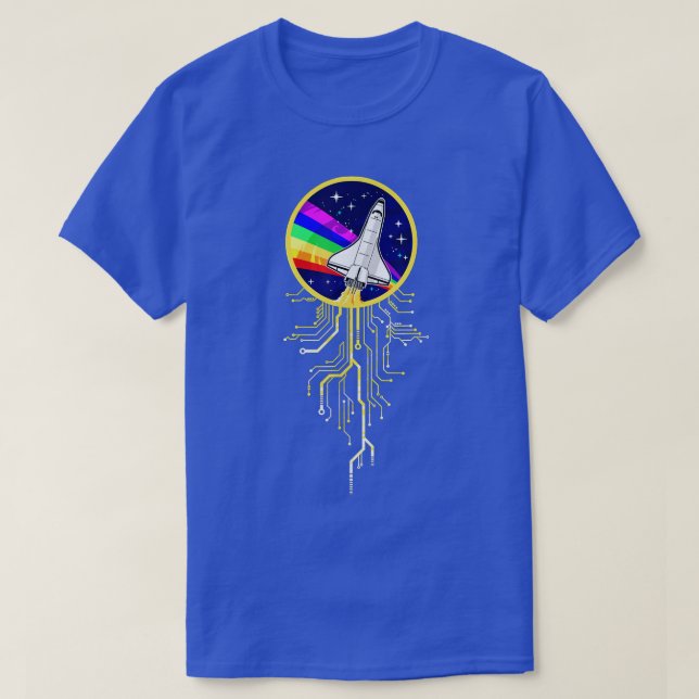 Rainbow Space Flight Circuits Badge Astronaut Spac T-Shirt (Design Front)