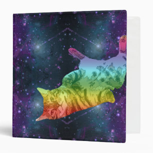 Rainbow Space Kitty Cat Floating in the Galaxy Binder