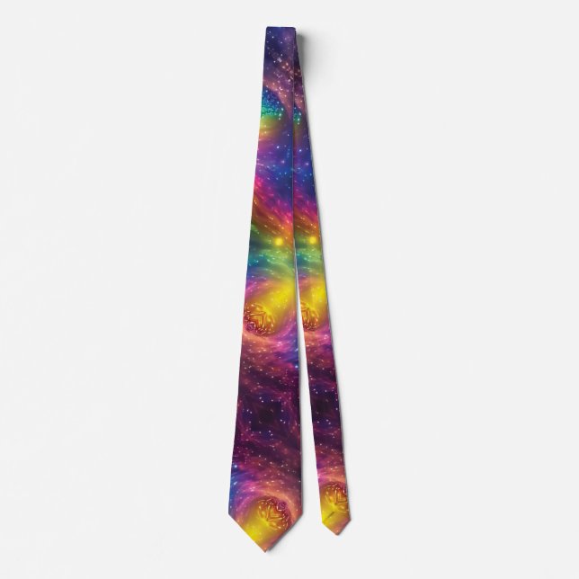 Rainbow Space Nebular Abstract Cosmos Stars Tie (Front)