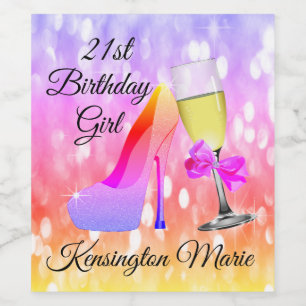 Rainbow Sparkle 21st Birthday Sparkling Wine Label