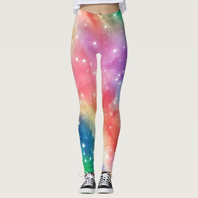 Rainbow Sparkle Galaxy Leggings (Front)