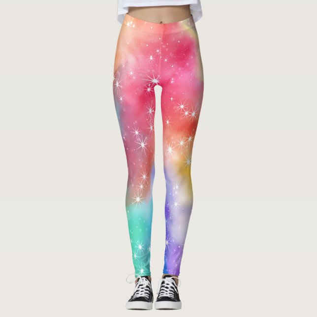 Rainbow Sparkle Galaxy Leggings (Front)
