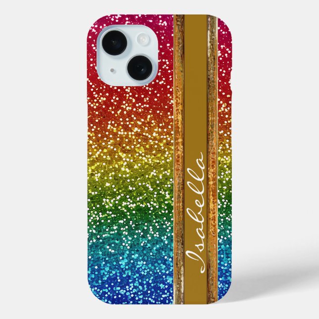 Rainbow Sparkle Glitter, Personalized with Name Case-Mate iPhone Case (Back)