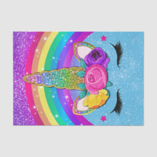 Rainbow Sparkle Glittery Unicorn Horn Face Party Tissue Paper
