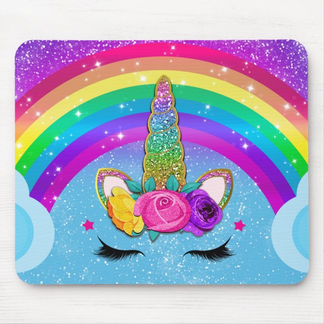 Rainbow Sparkle Glittery Unicorn Horn Mouse Pad (Front)