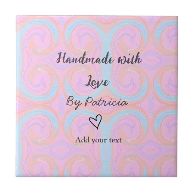 Rainbow sparkle handmade with love add name text tile (Front)