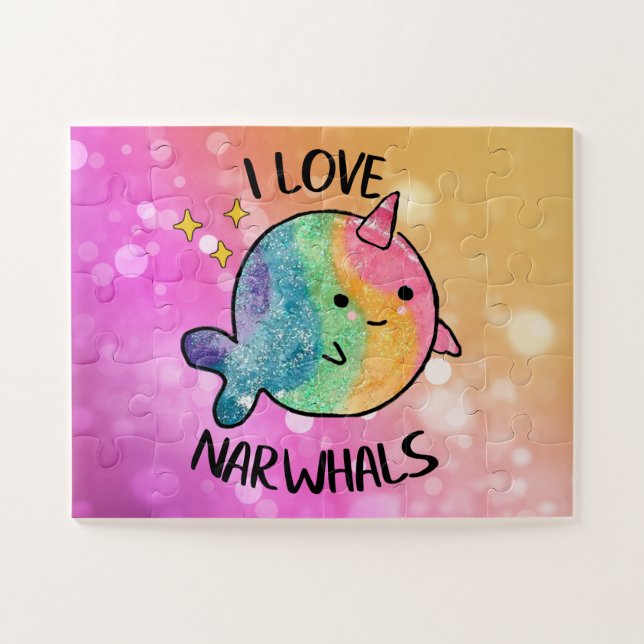 Rainbow Sparkle I Love Narwhals Jigsaw Puzzle (Horizontal)