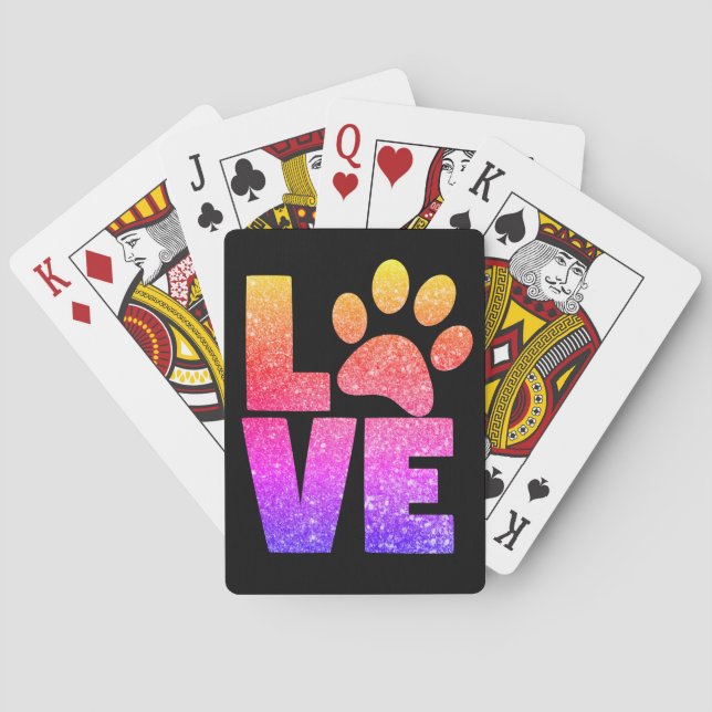 Rainbow Sparkle Love Paw Print Playing Cards (Back)