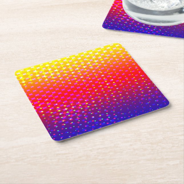 Rainbow Sparkle Pattern Square Paper Coaster (Angled)